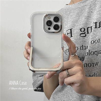 苹果16promax硅胶简约透明银支架