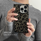 ANNACASE高级感黑金豹纹细闪透黑方形适用于iphone16promax苹果15手机壳16新款 13pro硅胶14promax防摔保护套