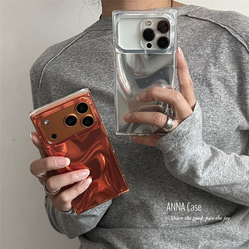 高级简约银橙色水波纹方形手机壳