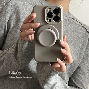 ANNACASE简约水泥灰色磁吸支架手机壳适用iphone17promax苹果14硅胶13软17pro新款 15pro防摔16Promax保护套16