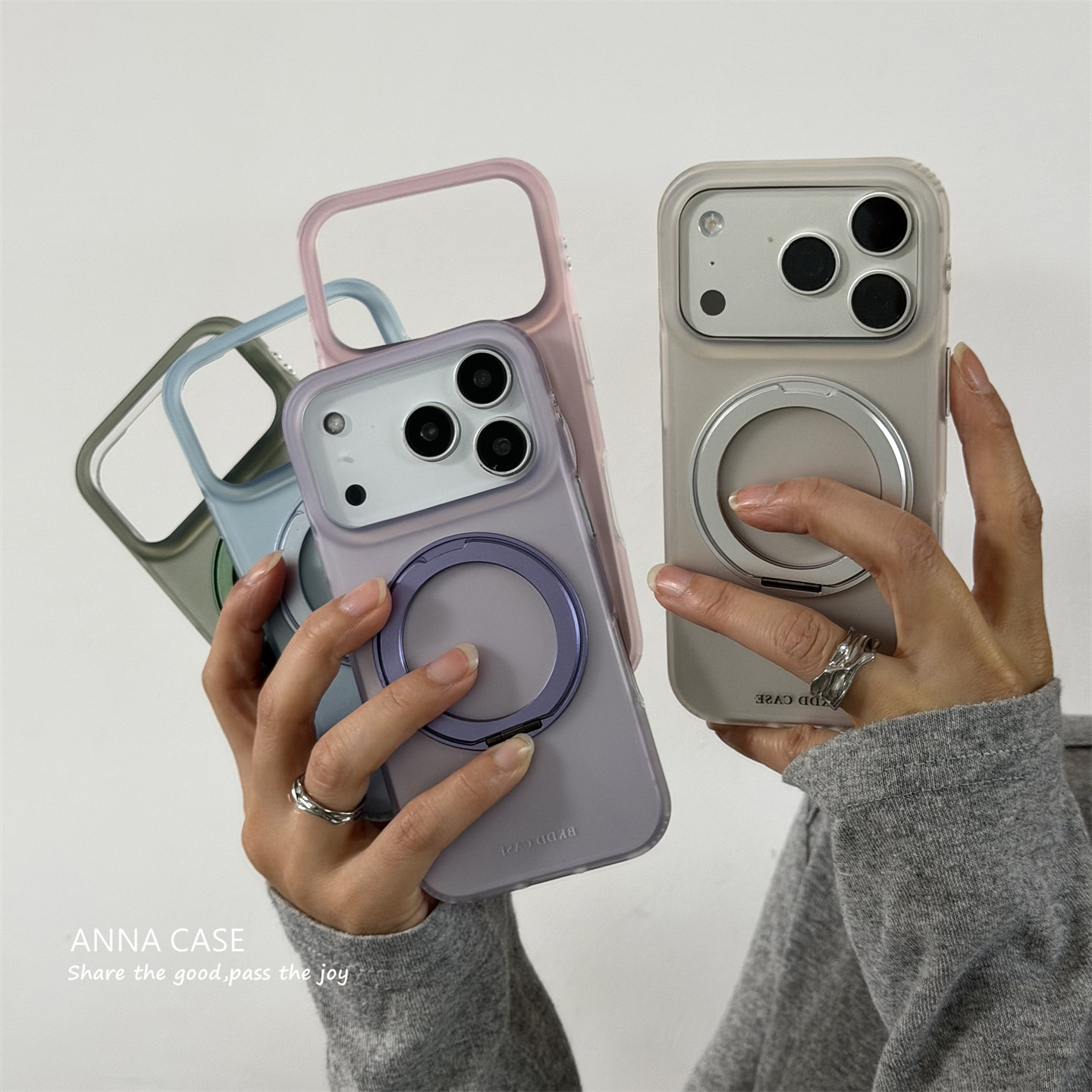 ANNACAS高级感纯色金属磁吸旋转支架手机壳适用iphone17promax苹果14全包17新款15pro女16Pro防摔保护套16软