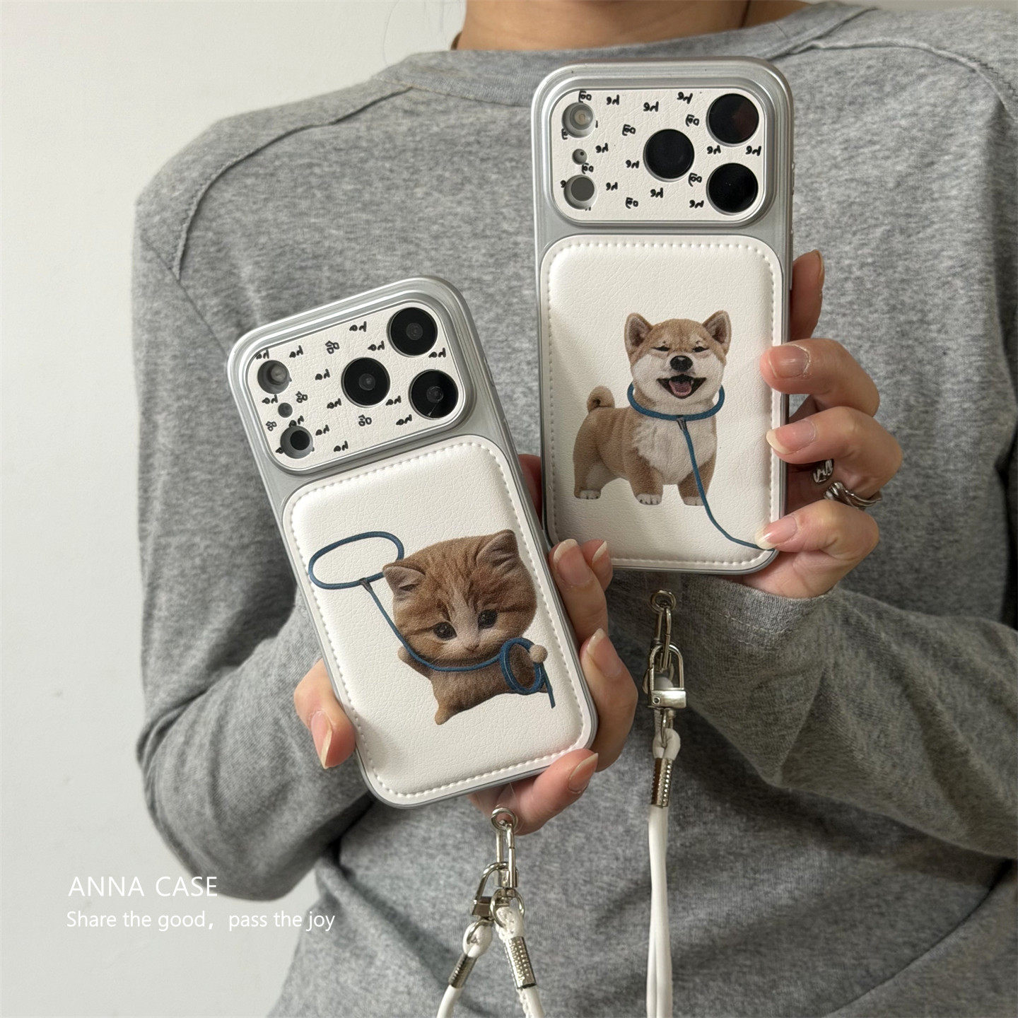 ANNACASEins可爱萌趣小猫柴犬皮质大视窗手机壳适用iphone17promax苹果17情侣15pro全包16Promax防摔保护套14