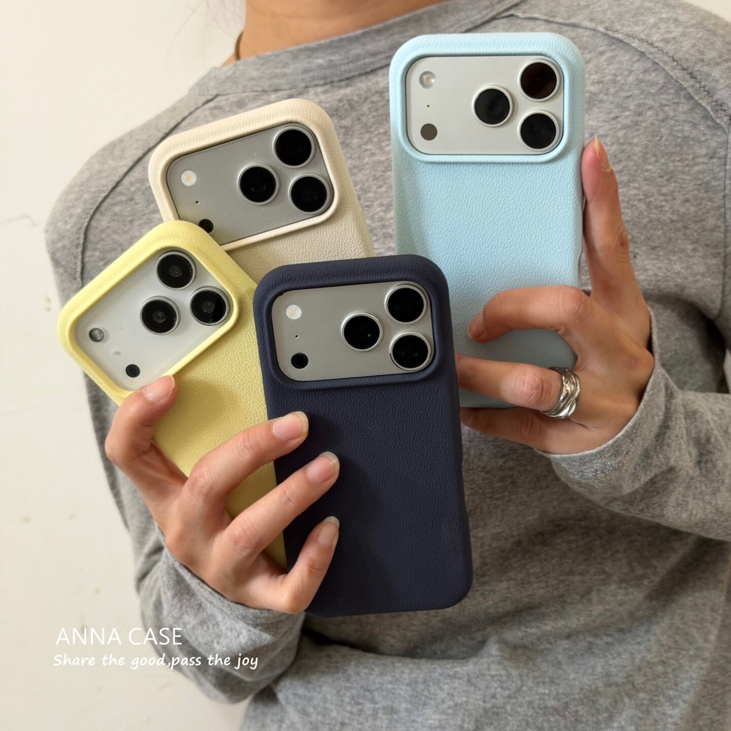 ANNACASE秋冬高级藏蓝荔枝纹理磁吸适用苹果18promax手机壳iphone17全包17pro新款15硅胶16promax防摔保护套