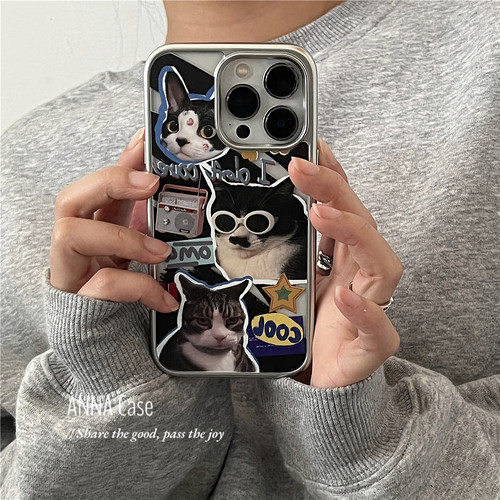 ins酷酷搞怪拼图猫咪电镀手机壳