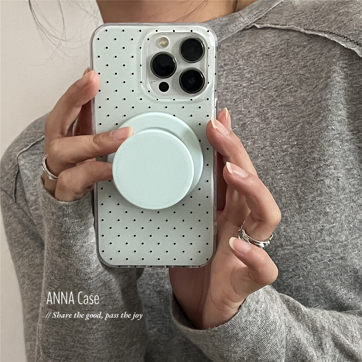 清新感薄荷绿波点磁吸支架手机壳