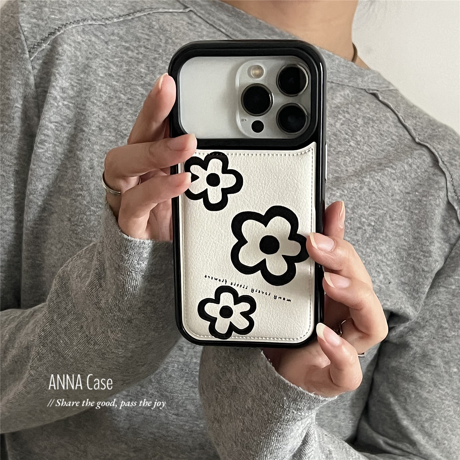 ANNACASE韩国ins简约黑色线条小花手机壳适用iphone17promax苹果14皮质17pro新款15pro软16Promax防摔保护套,3C数码配件,手机保护套/壳,淘宝优惠券,粉丝福利购,淘宝优惠卷