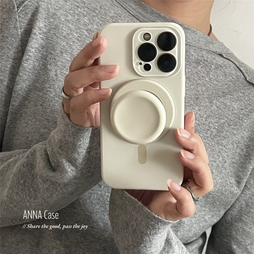 简约奶白液态硅胶磁吸支架手机壳