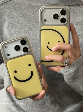 ANNACASE春日简约可爱黄色线条笑脸手机壳适用iphone17promax苹果17新款15pro全包16Promax防摔保护套14情侣