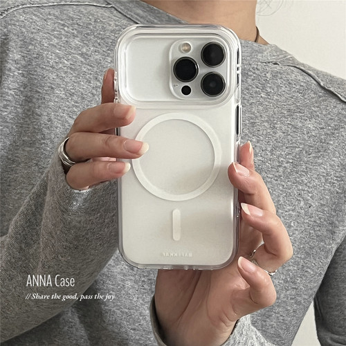 高级极简白色磨砂磁吸苹果手机壳