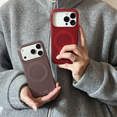 ANNACAS高级感秋冬氛围正红咖色磨砂磁吸手机壳适用iphone17promax苹果14全包17新款 15pro女16Pro防摔保护套