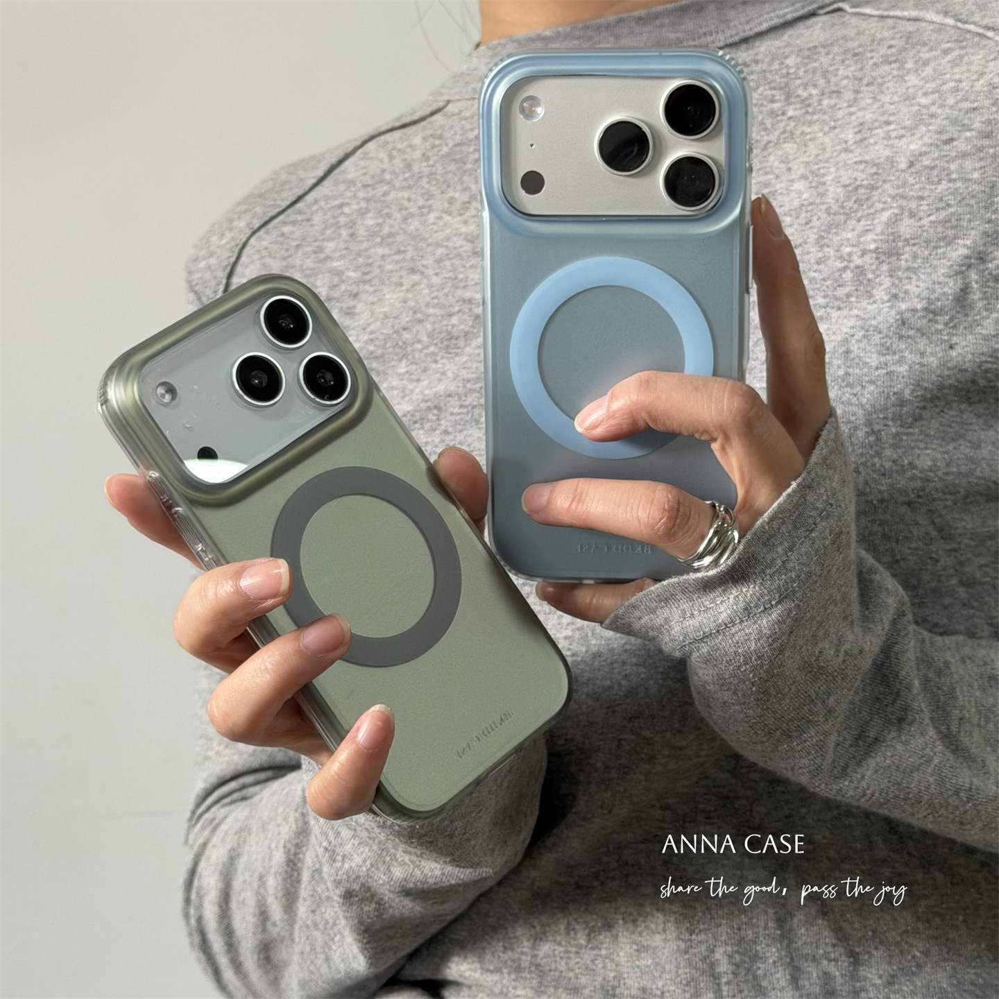 ANNACAS高级感清冷蓝绿色磨砂磁吸手机壳适用iphone17promax苹果14全包17新款15pro男女16Pro防摔保护套16软