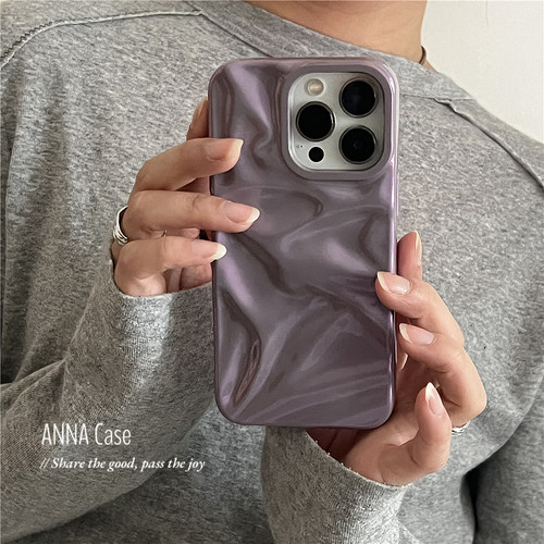 ANNACASE高级感绝绝紫色褶皱纹适用苹果16promax手机壳iphone14小众15pro新款16全包软壳13promax防摔保护套