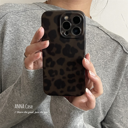 ANNACASE秋冬高级黑绿豹纹手机壳适用iphone17promax苹果14磨砂17pro新款15pro全包16Promax防摔保护套13软12