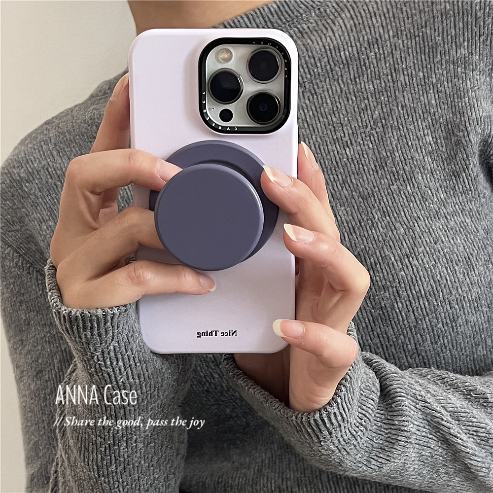 ANNACASE韩国ins浅春香芋紫菲林磁吸支架手机壳适用于iPhone16pro新款15promax苹果13半包14防摔保护套16硬壳