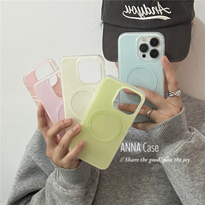 ANNACASE韩国ins小众感春夏清新浅色磁吸手机壳适用于iPhone15pro新款14promax苹果13pro全包15防摔保护套