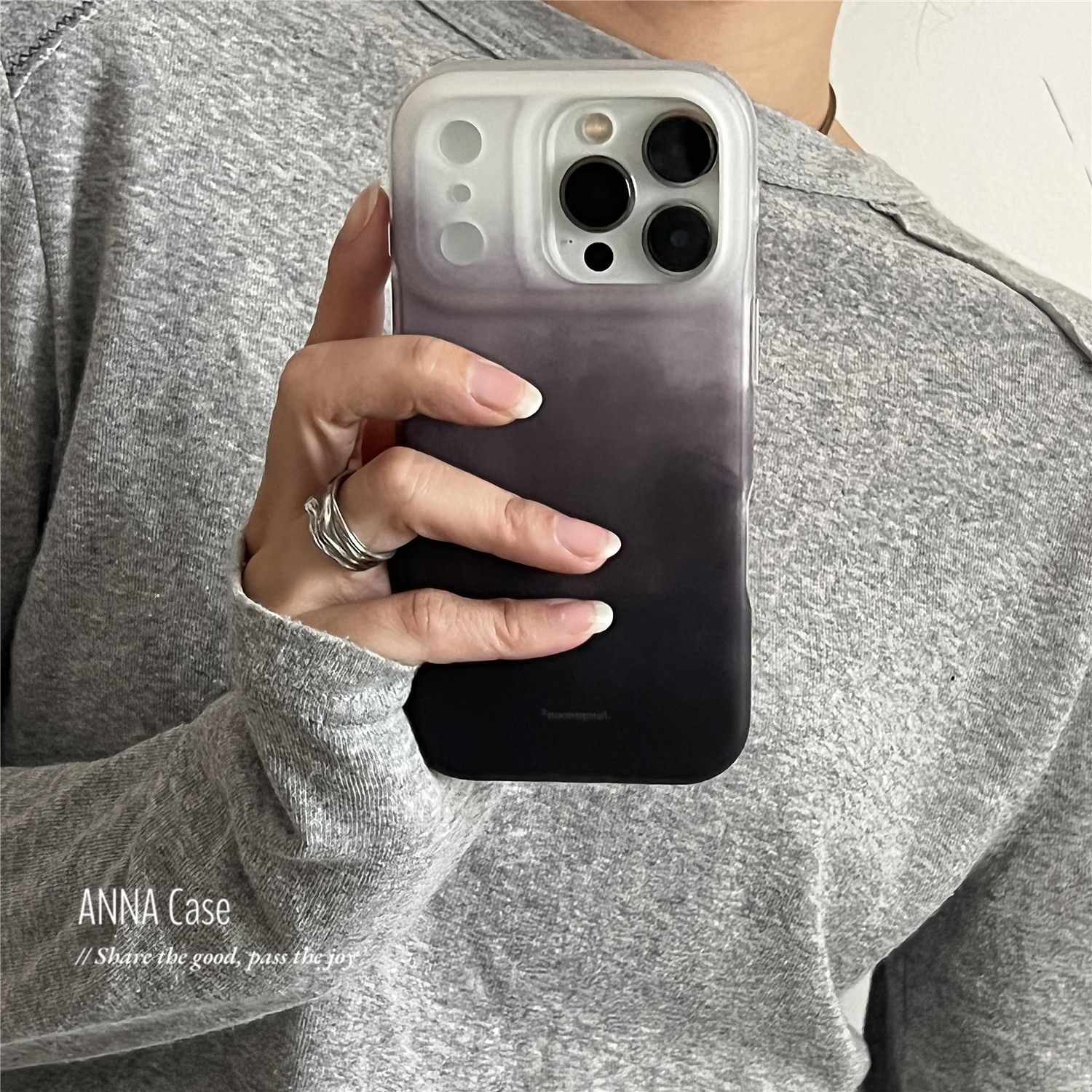 ANNACASE高级ins晕染水墨渐变雾灰紫手机壳适用iphone17promax苹果17小众16promax新款15pro男女14防摔保护套