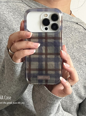 ANNACASE韩国ins学院蓝紫色格子锡纸纹手机壳适用iphone17promax苹果17小众16promax新款15pro女14防摔保护套