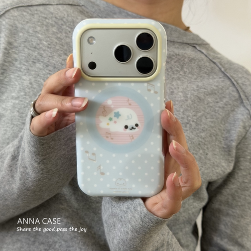 奶蓝波点音乐小海豚磁吸手机壳