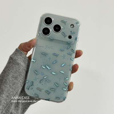 春日清透薄荷蓝灵动小鱼群手机壳