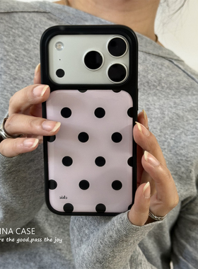 ANNACASE韩系简约可爱粉波点撞黑边手机壳适用iphone17promax苹果17新款15pro软16Promax防摔保护套14女17pro