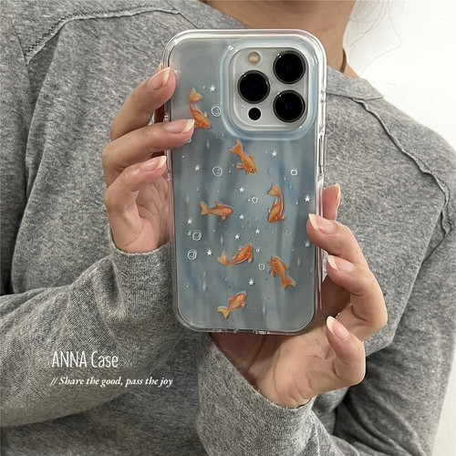 晕染水蓝色欢乐泡泡小金鱼手机壳