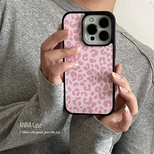 ANNACASE韩国ins少女温柔粉色豹纹手机壳适用iPhone17promax新款 16promax苹果17Air全包15防摔保护套14磨砂16