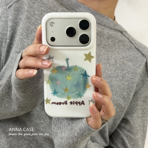 油画薄荷绿苹果亮闪星星17手机壳