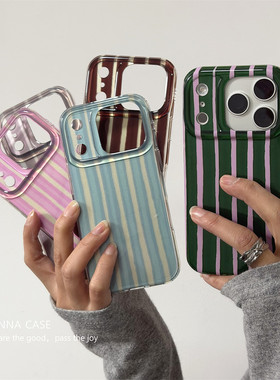 ANNACASEins少女春日高级撞色条纹控手机壳适用iphone17promax苹果14软13新款15pro全包16ProMax防摔保护套17