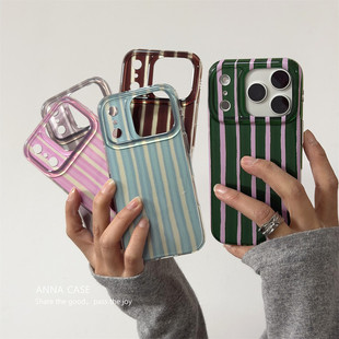 ANNACASEins少女春日高级撞色条纹控手机壳适用iphone17promax苹果14软13新款15pro全包16ProMax防摔保护套17
