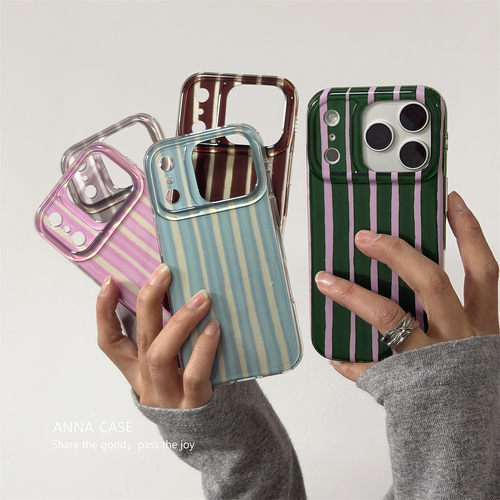 ins少女春日高级撞色条纹手机壳