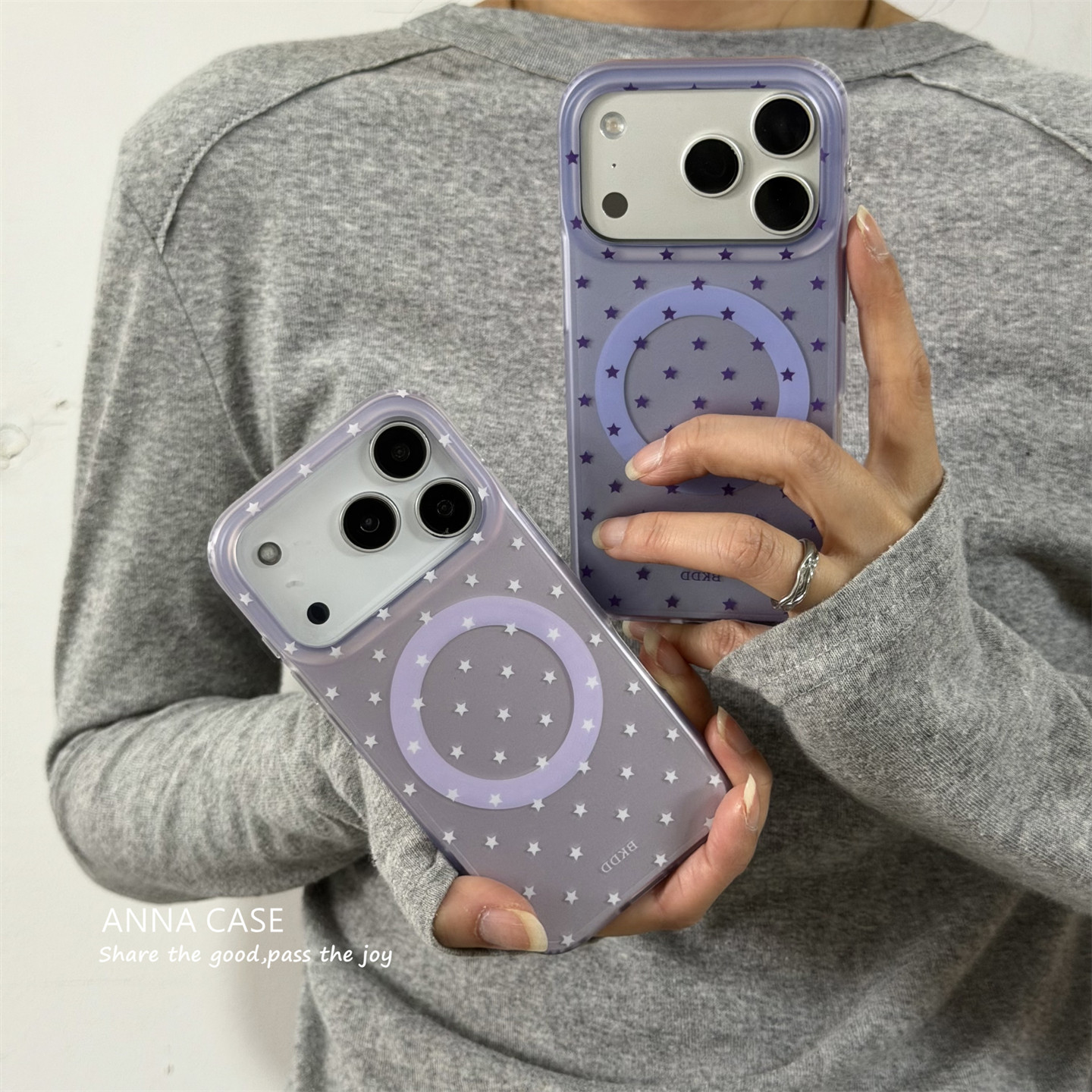 ANNACASEins温柔烟紫色满屏星星磁吸17适用苹果17promax手机壳iphone14全包17pro新款15软16promax防摔保护套