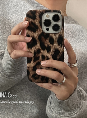 ANNACASE初秋古早感甜辣豹纹适用iphone16promax苹果15手机壳17新款17pro皮质软壳14超薄13Promax防摔保护套