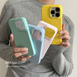 ANNACASE极简小众纯色亮面漆皮适用苹果17promax手机壳iphone14皮革17pro新款15pro硬壳16promax防摔保护套13
