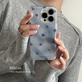 ANNACASEins温柔晕染淡蓝色蔷薇花手机壳适用iphone17promax苹果16小众16pro新款 15pro少女14Pro防摔保护套17