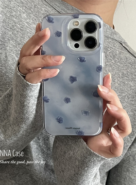 ANNACASEins温柔晕染淡蓝色蔷薇花手机壳适用iphone17promax苹果16小众16pro新款15pro少女14Pro防摔保护套17