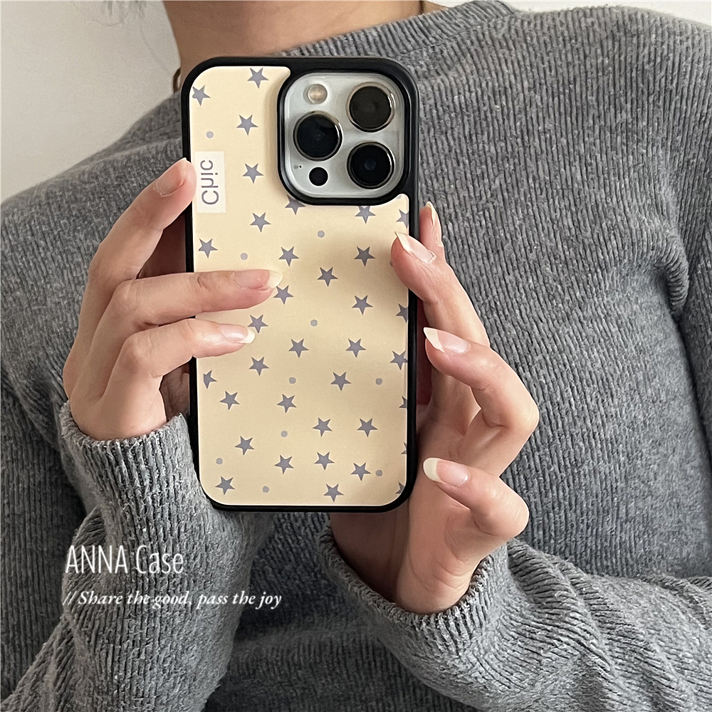 ANNACASEins韩系奶黄底灰色星星适用苹果16promax手机壳iphone14磨砂15pro新款全包16软壳13promax防摔保护套