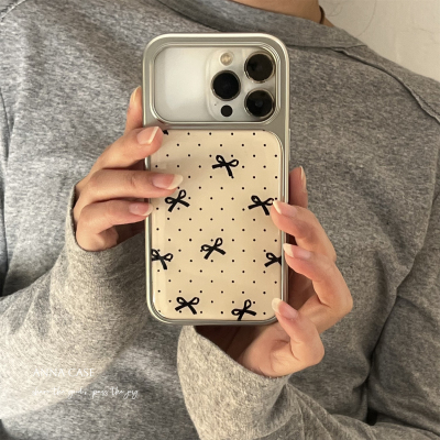 ins温柔杏色小波点蝴蝶结手机壳