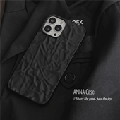 ANNACASE简约ins哑光黑褶皱适用iphone16 17promax苹果16手机壳15防摔14pro硅胶17保护套16promax软壳