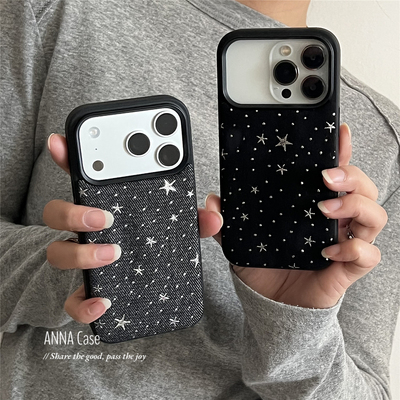 秋冬黑灰牛仔布满天星17手机壳