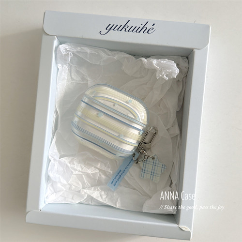 韩系清新黄蓝条纹星星挂件耳机套