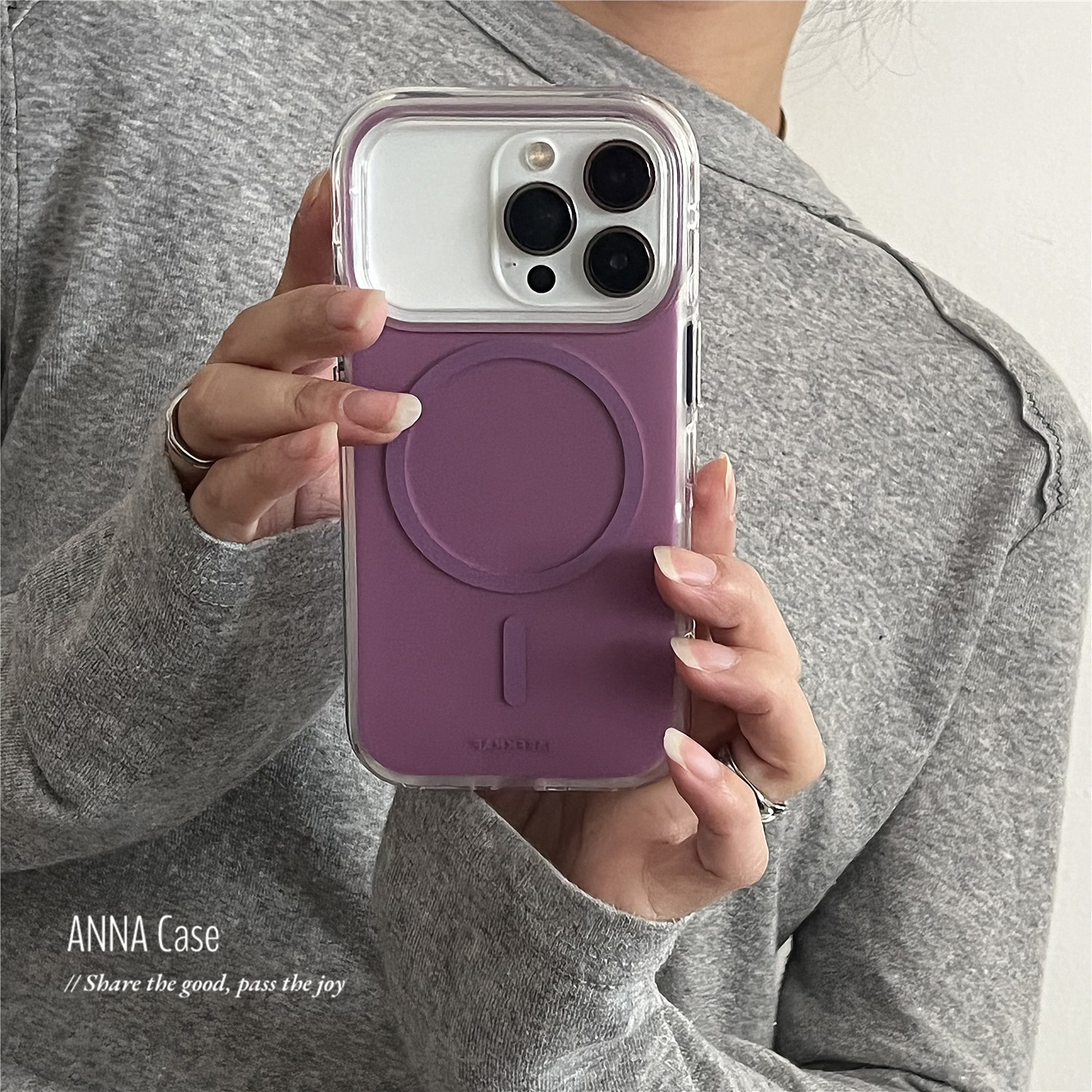 ANNACASE高级秋冬葡萄紫磁吸支架手机壳适用iphone17promax苹果14磨砂17pro新款15pro软16Promax防摔保护套16