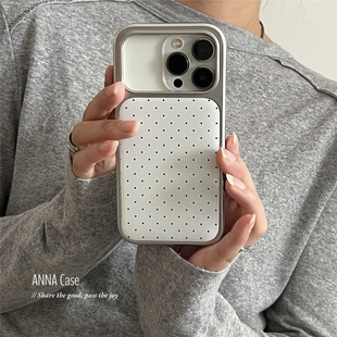 ANNACASE少女白色细小波点电镀银边适用苹果17promax手机壳iphone14小众15pro新款 16软16promax防摔保护套17