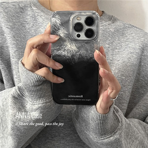 ANNACASE简约渐变冷淡冰川银黑锡纸纹适用iphone16promax苹果15手机壳11新款12pro光面13Promax防摔14保护套