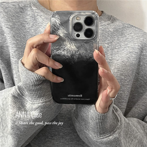 苹果17promax硅胶冰川银黑锡纸纹