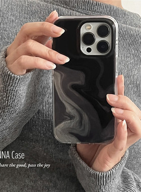 ANNACASE高级晕染流墨黑灰色锡纸纹适用苹果16promax手机壳iphone14小众15pro新款全包软13promax防摔保护套