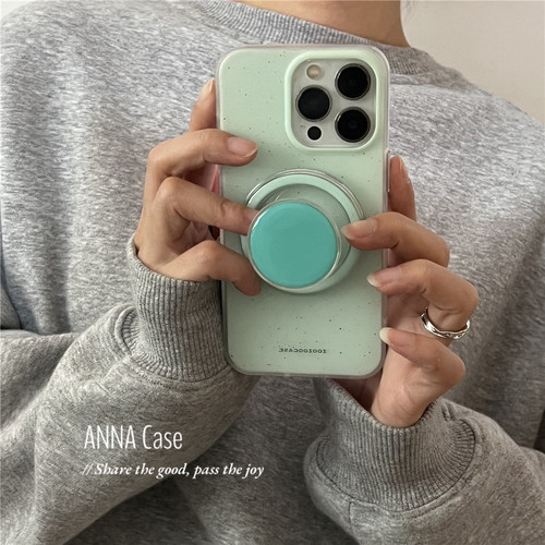 ANNACASE韩国ins淡绿泼墨撞色磁吸支架手机壳适用iPhone15pro新款16promax苹果13pro全包12防摔保护套14软壳