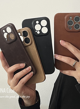 ANNACASE高级小众美拉德复古做旧皮质适用iphone16promax苹果15pro手机壳14新款12pro超薄13Promax防摔保护套