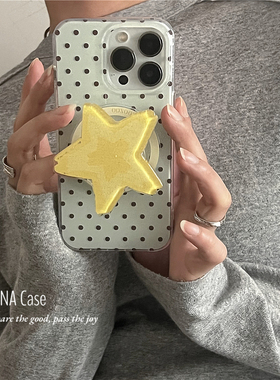 ANNACASE淡绿小波点黄色星星细闪磁吸支架手机壳适用iphone17promax苹果16少14新款15pro全包16Pro防摔保护套