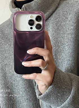 ANNACASE高级晕染暗紫色光泽水波纹适用苹果17promax手机壳iphone17pro防摔15pro新款14全包16promax保护套13