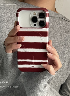 ANNACASE新年酒红条纹磁吸手机壳适用iphone17promax苹果14菲林17pro新款15pro半包16Promax防摔保护套16硬壳